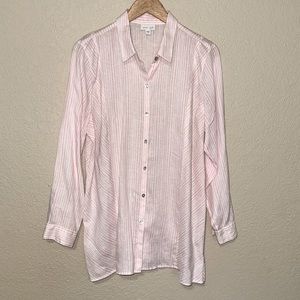 J. Jill Pink striped Linen Button Down Top Size Large